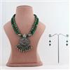 Western Double Strand Green Glass Bead Necklace and Earring Set