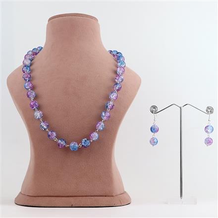 Western Multi Strand Purple and Blue Crackled Glass Bead Necklace and Earring Set
