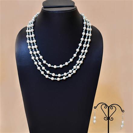 Western Classic Azure Thre Strand Layered Pearl Crystal Necklace Set