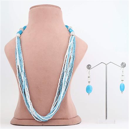 Western Azure Frost Multi Strand Seed Bead Statement Necklace