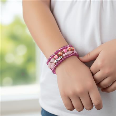 Western Pink & Purple Love Word Bead Stacking Bracelet Set (Gift For Her) Set Of (4)