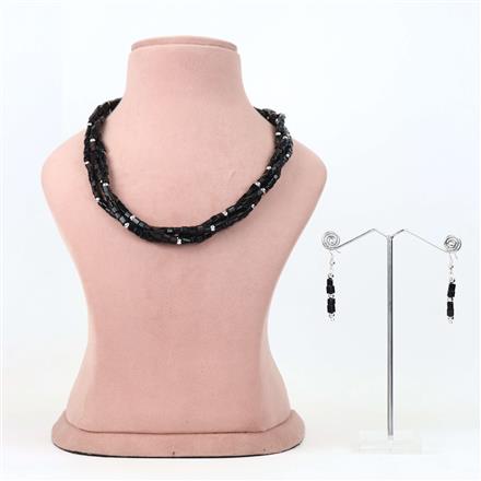 Western Midnight Noir Triple-Strand Black Cube Bead Necklace Set