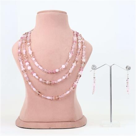 Western Rose Blush Triple-Strand Beaded Necklace Set