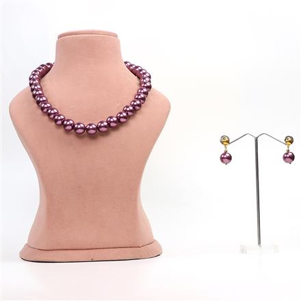 Western Royal Mauve Metallic Glass Pearl Necklace Set