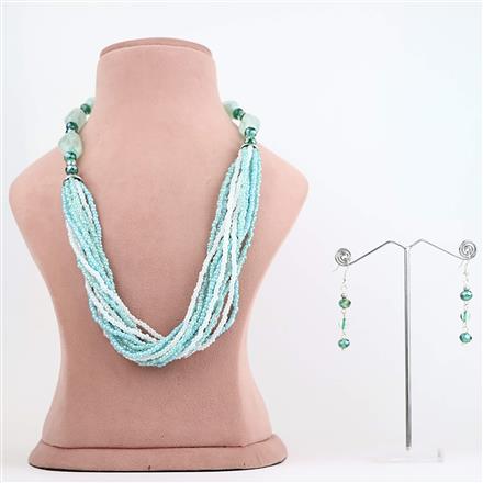 Western Glass Beads Necklace With Rhodium Plating