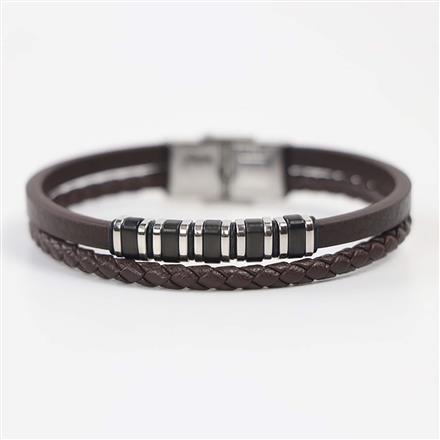 Western Unisex Leather Bracelet With Rhodium Plating