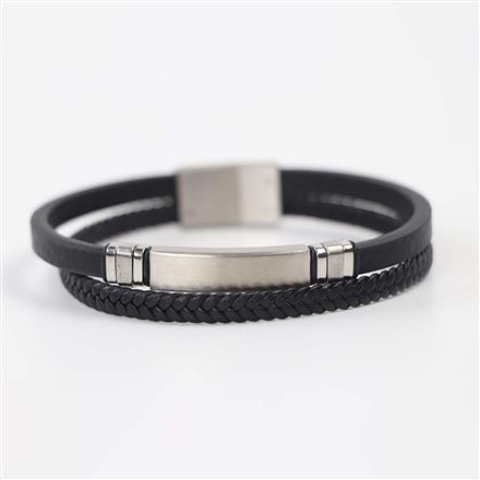 Western Unisex Leather Bracelet With Rhodium Plating