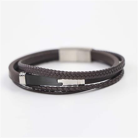 Western Unisex Leather Bracelet With Rhodium Plating