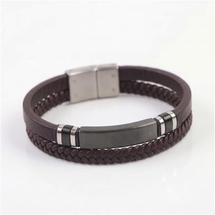 Western Unisex Leather Bracelet With Rhodium Plating