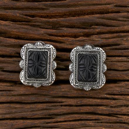 Stone Earring With Oxidised Plating