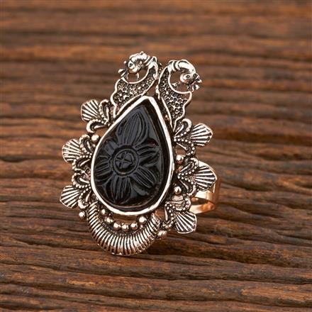 Oxidised Peacock Ring With Rose Gold Plating