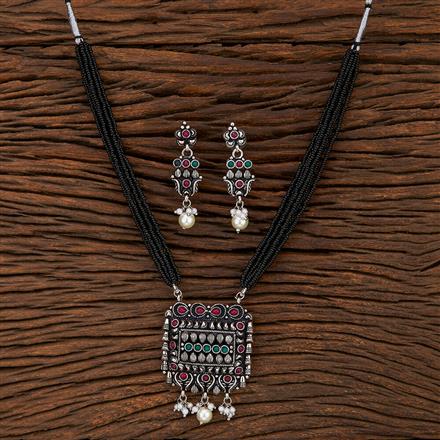Moti Necklace With Oxidised Plating