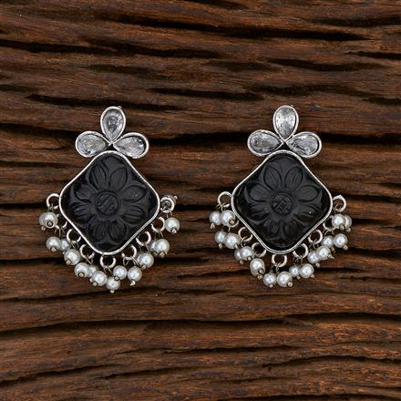 Stone Earring With Oxidised Plating