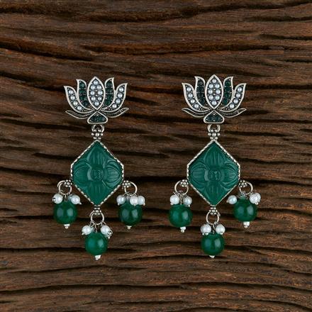 Stone Earring With Oxidised Plating