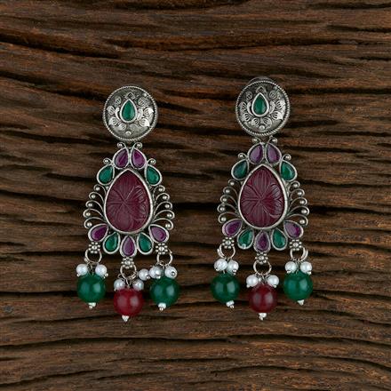 Stone Earring With Oxidised Plating