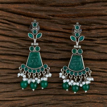 Stone Earring With Oxidised Plating