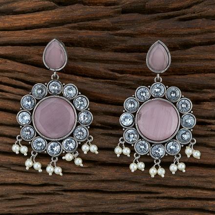 Stone Earring With Oxidised Plating