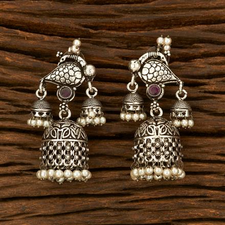 Peacock Earring With Oxidised Plating