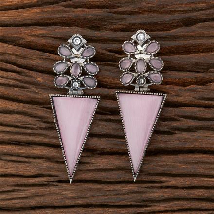 Stone Earring With Oxidised Plating