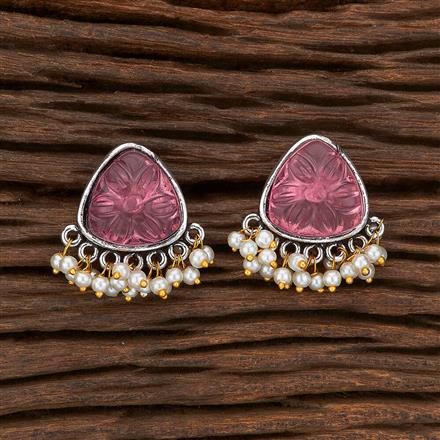 Stone Earring With Oxidised Plating