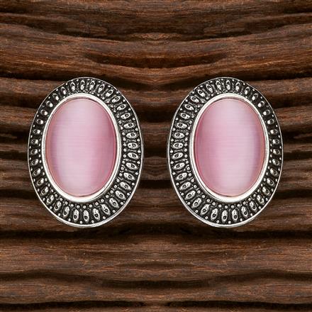 Stone Earring With Oxidised Plating