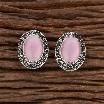 Stone Earring With Oxidised Plating