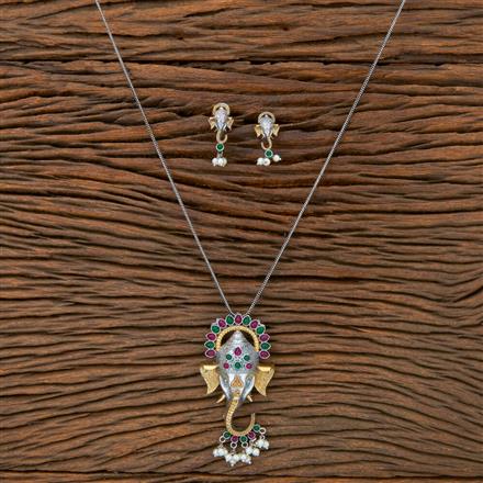 Oxidised Temple Pendant Set With 2 Tone Plating