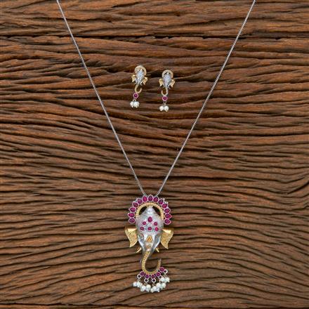 Oxidised Temple Pendant Set With 2 Tone Plating