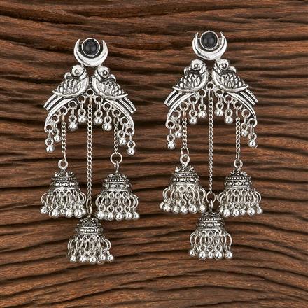 Peacock Earring With Oxidised Plating