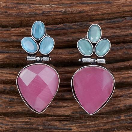 Stone Earring With Oxidised Plating