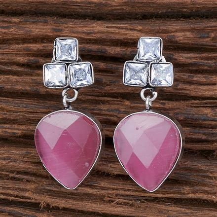 Stone Earring With Oxidised Plating