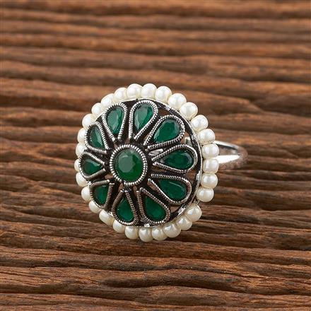 Stone Ring With Oxidised Plating