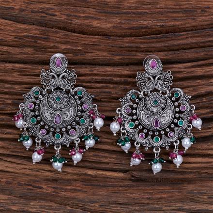 Peacock Earring With Oxidised Plating