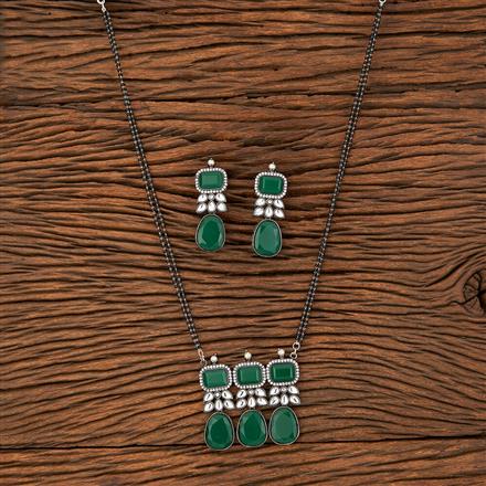 Stone Mangalsutra With Oxidised Plating