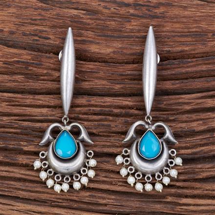 Stone Earring With Oxidised Plating