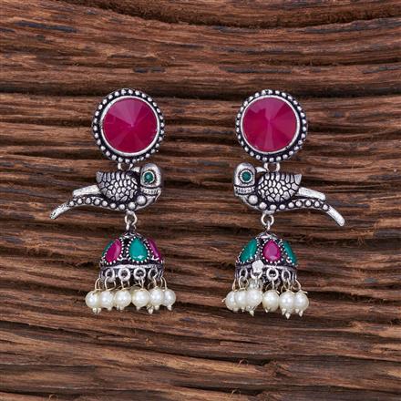 Peacock Earring With Oxidised Plating