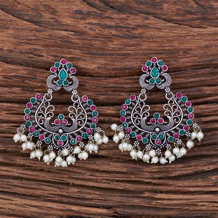 Peacock Earring With Oxidised Plating