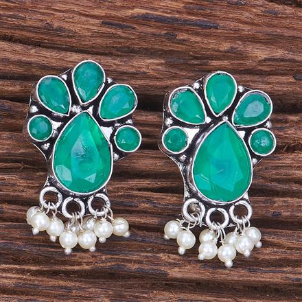 Stone Earring With Oxidised Plating