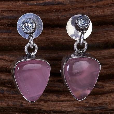 Stone Earring With Oxidised Plating