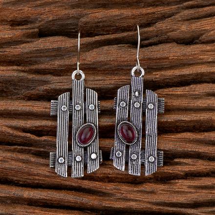 Stone Earring With Oxidised Plating