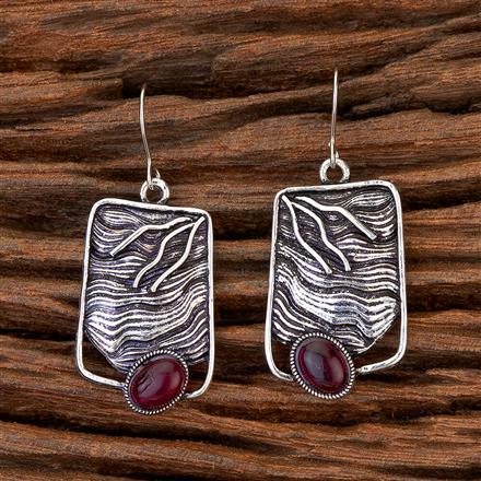 Stone Earring With Oxidised Plating