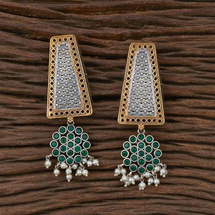 Oxidised Pearl Earring With 2 Tone Plating