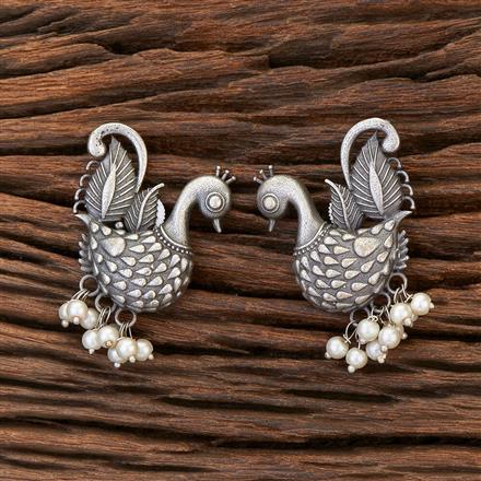 Peacock Earring With Oxidised Plating