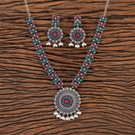 Oxidised Pearl Necklace With Gold Plating