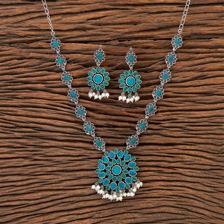 Moti Necklace With Oxidised Plating