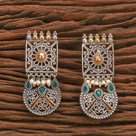 Oxidised Pearl Earring With 2 Tone Plating