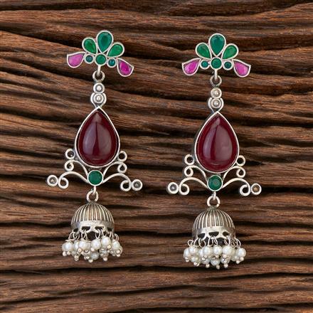 Stone Earring With Oxidised Plating