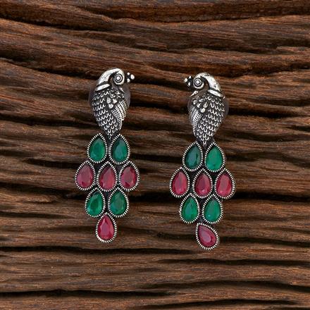 Peacock Earring With Oxidised Plating