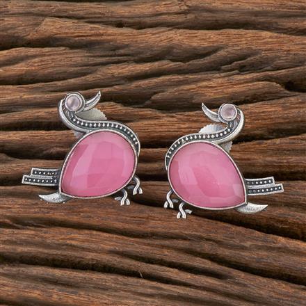 Stone Earring With Oxidised Plating