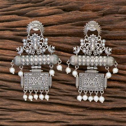 Moti Earring With Oxidised Plating